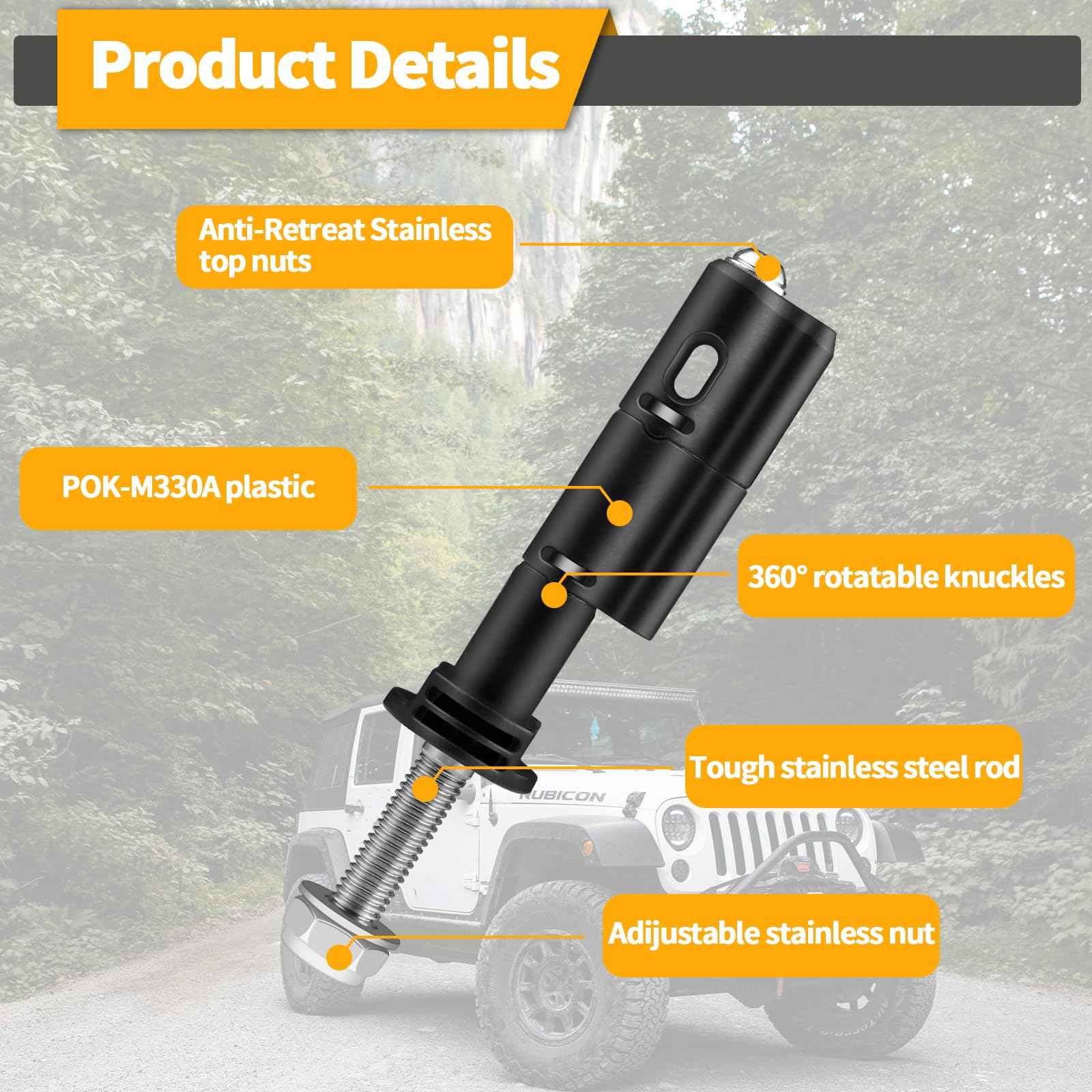 Mounting Pins for Recovery Boards, 4 PCS Lockable Traction Board Mount Pins, Safety Theftproof Mounting Pins Compatible with MaxTrax MKII Recovery Boards, Including M10 Bolts, 140MM Pins