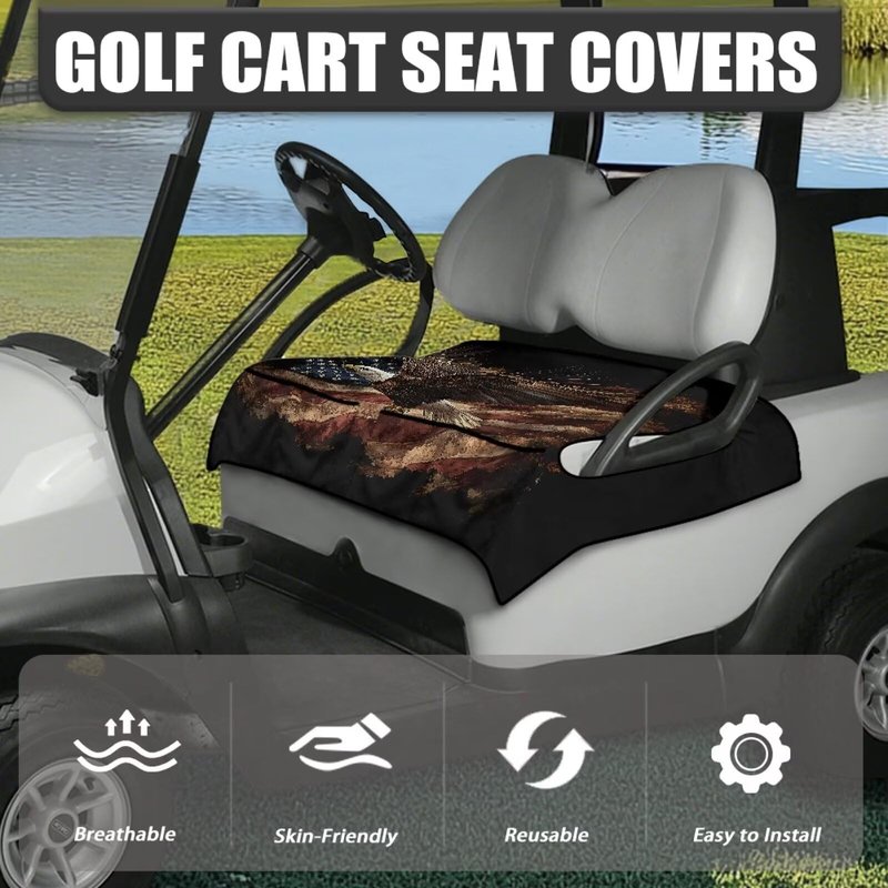 Yspwyqan Eagle Flag Golf Cart Seat Covers Anti-Slip Breathable Golf Seat Covers for Cart Comfortable Polyester Fabric Golf Cart Seat Protector Fit for EZGO Yamaha Club Car