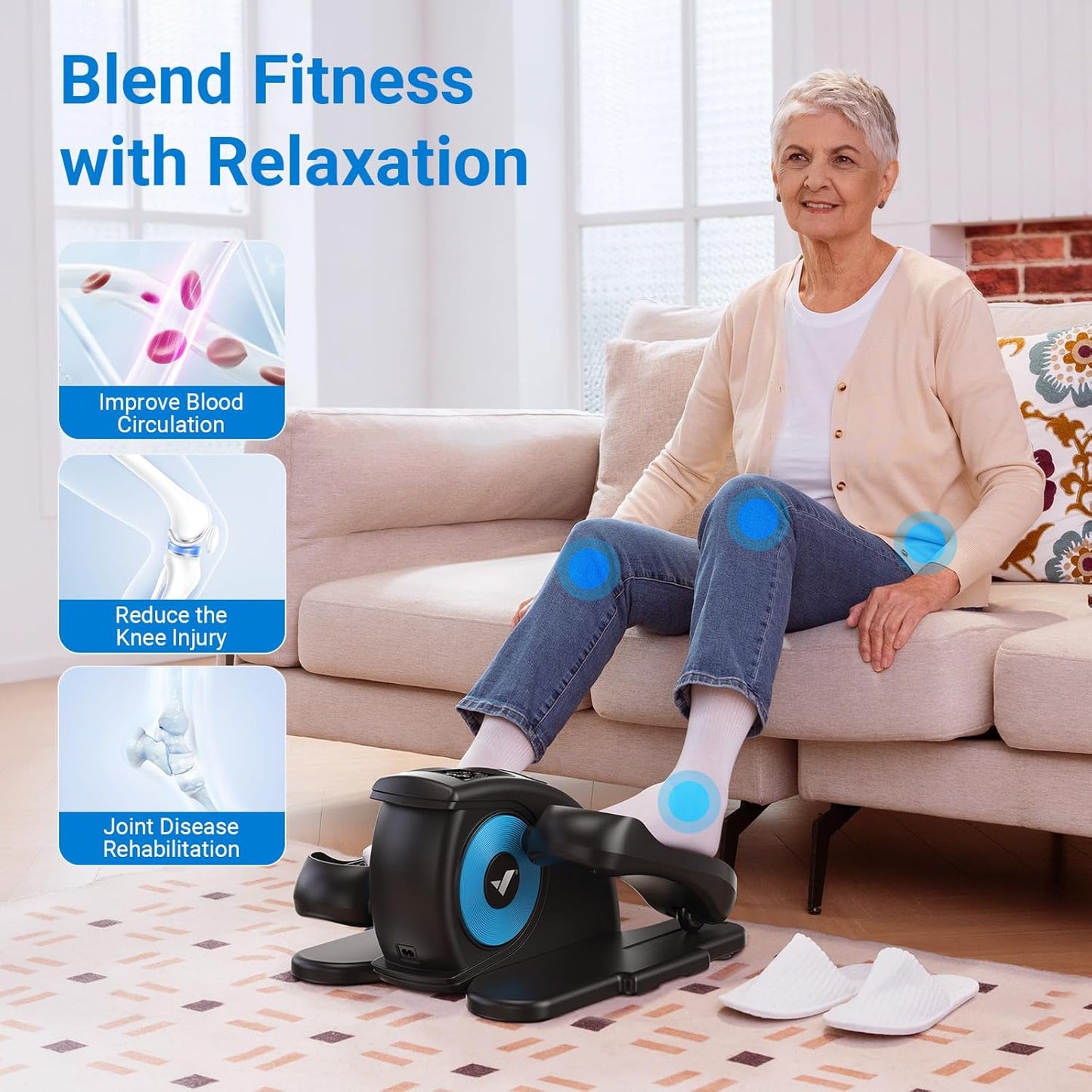 MERACH Under Desk Elliptical Machine - Portable Electric Leg Exerciser for Seniors | Fully Assembled with Remote Control & 12 Auto Modes