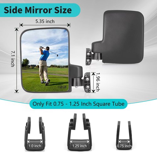 10L0L Golf Cart Mirror Sets -No Drilling Side Mirrors,Wide Angle Rear View Mirror Adjustable HD Glass Universal for Yamaha Club Car EZGO