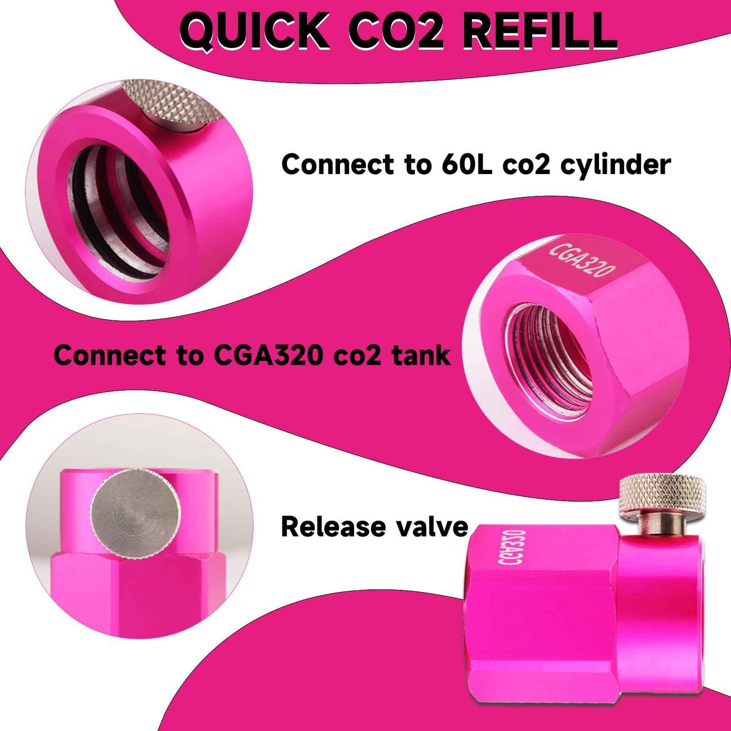 GURUDAR Quick Connect CO2 Refill Adapter for Soda Maker Pink CO2 Cylinder, CGA320 CO2 Tank Connector Kit for Filling 60L CO2 Canister Compatible with DUO ART TERRA GAIA Machines