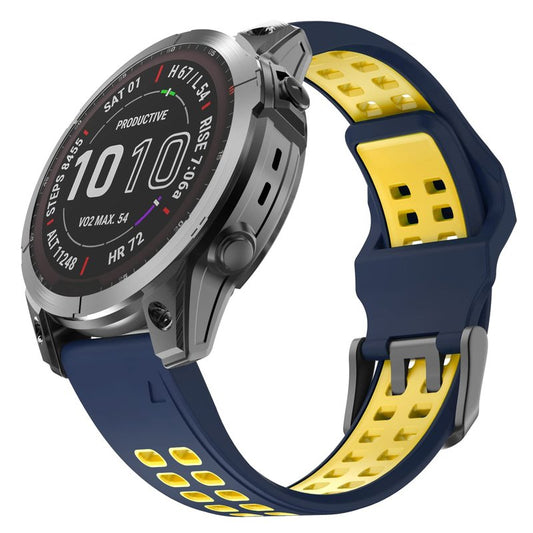 OVERSTEP Compatible Garmin Fenix 7X Band, 26mm Quick Release Silicone Strap for Fenix 6X/6X Pro/5X/5X Plus/3/3 HR Smartwatch (Dark Blue-Yellow)