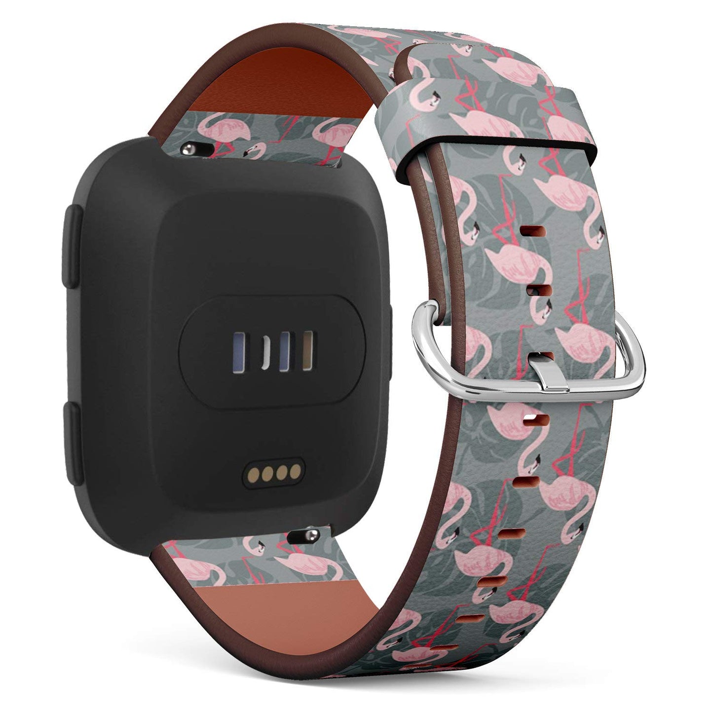 Compatible with Fitbit Versa, Versa 2, Versa Lite, Leather Replacement Bracelet Strap Wristband with Quick Release Pins // Fashion Flamingo