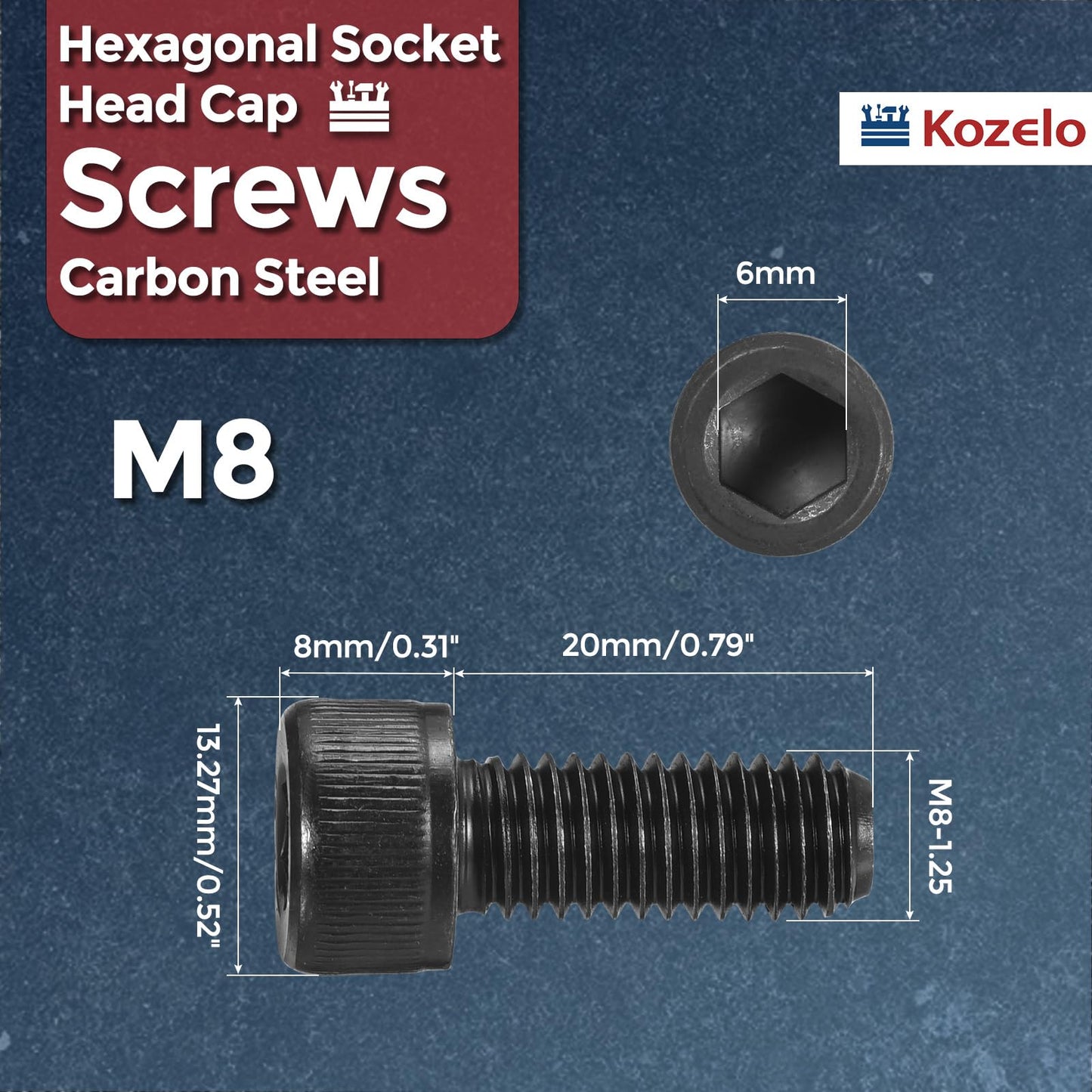 Kozelo 40pcs Socket Head Cap Screws - [M8-1.25 x 20mm] Alloy Steel Black Oxide Grade 12.9 Internal Hex Screw for 3D Printer Furniture Industrial Use, Black