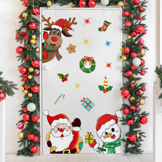 Christmas Door Stickers Christmas Snowman Door Clings Christmas Deer Santa Socks Gift Box Decorations Xmas DIY Sticker Decals for Home Party Supplies Glass Door Shop Window Refrigerator