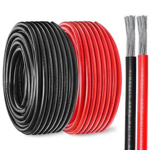 Marine Wire - 6 Gauge Tinned Copper Boat Cable for Automotive & Solar Use | 10FT Red & 10FT Black