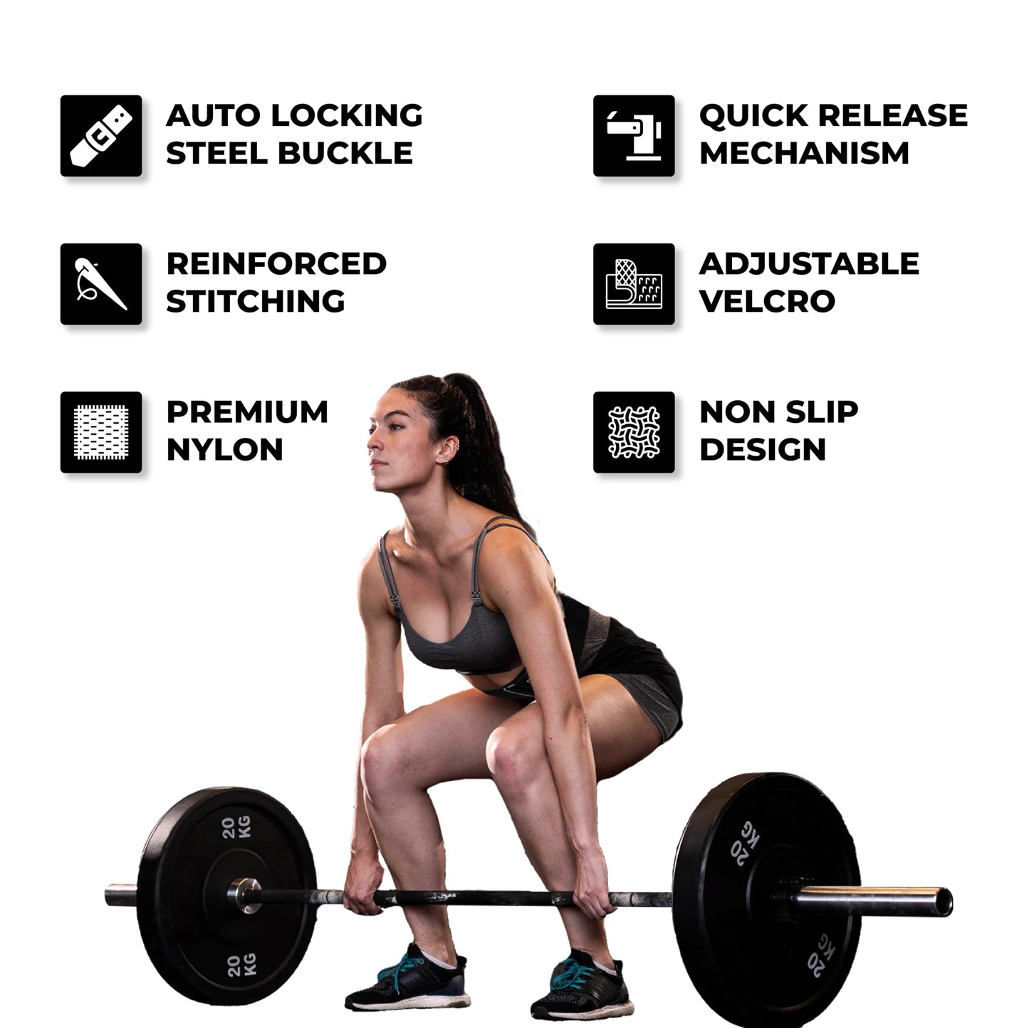 Quick Locking Weight Lifting Belt - Adjustable Lifting Belt for Powerlifting, Squat, Deadlift and Back Support, 4 inch Gym Belt for Men and Women (Black, Medium)