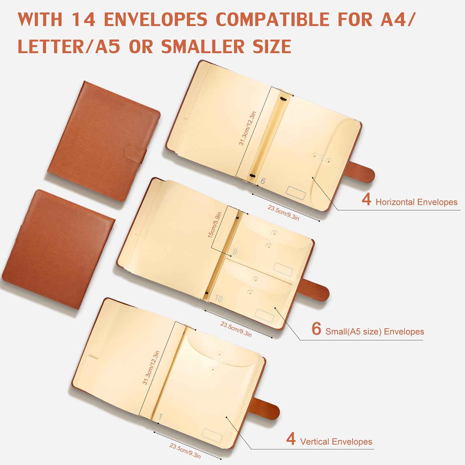 JOYCE Important Document Organizer, Life File Manager with Labels, for Managing Letters, Photos, Birth Certificates, Social Security Cards, Passport, Ring Binder (Brown Leather)