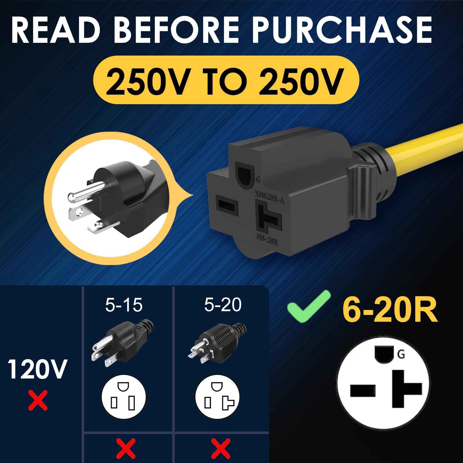 [240v to 240v] M1A2 Welder Power Adapter 220 Volt Plug Adapter Nema 6-50p to NEMA 6-20r for EV Electric Vehicle Charging STW 10AWG ETL Listed