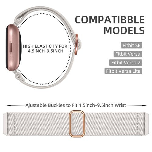DaQin Elastic Sport Nylon Band Compatible with Fitbit Versa 2 Watch Bands Women Men, 5 Pack Adjustable Stretchy Solo Loop Wristband for Versa/Versa Lite/SE/Fitbit Versa 2 Bands Women of Smartwatch