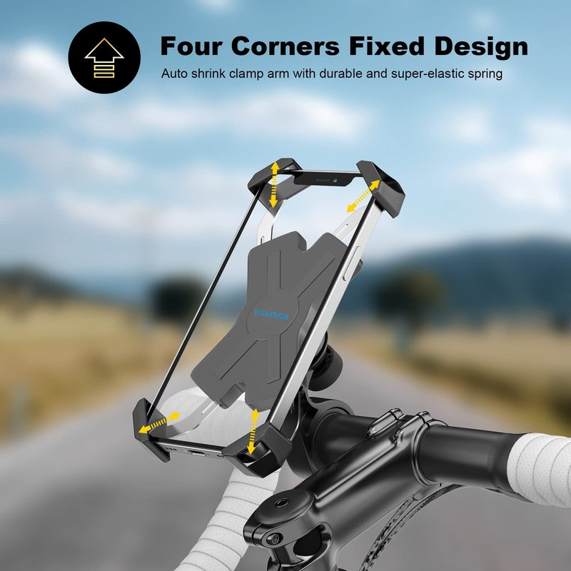 visnfa New Bike Phone Mount with Stainless Steel Clamp Arms Anti Shake and Stable 360° Rotation Bike Accessories/Bike Phone Holder for Any Smartphones GPS Other Devices Between 4 and 7 inches
