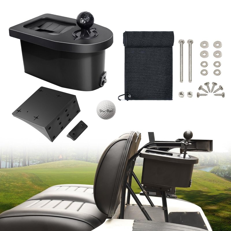 Shu-Ran No-Drill Golf Cart Ball & Club Cleaner, Clamp-On Golf Club Head and Ball Washer Golf Cleaner with Golf Towel, Universal Fit for EZGO, Club Car, Yamaha, Advanced EV, Star EV