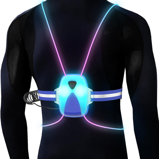 QiMH Led Reflective Vest Lights, Runners Lights with Front Light Safety USB Rechargeable Reflective Night Lights for Men Women Running Walking Cycling, 3 Lighting Modes, 7 Colors