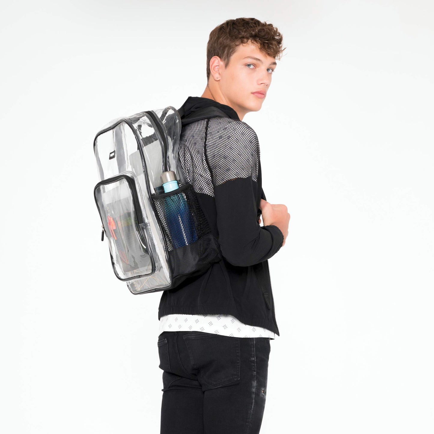 SMARTY Large Heavy Duty Clear Backpack V6 Durable Transparent See Through Bag (Black)