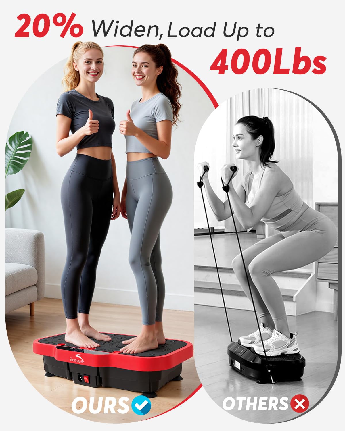Zoomsnail Vibration Plate Exercise Machine, 8000 Vibrations/min Adjustable Fitness Platform, 400 Lbs Capacity Whole Body Workout Extra Large Size Platform with Bluetooth for Weight Loss, Women & Men