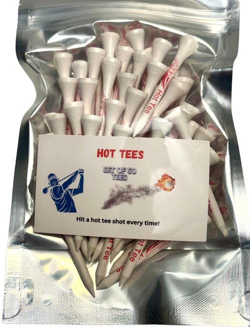 Hot Tees Golf Tee Set, 2.75 inch Gloss White Bamboo Tees with Red Hot Pepper Cup and Screaming Pepper Side Design, Set of 50.
