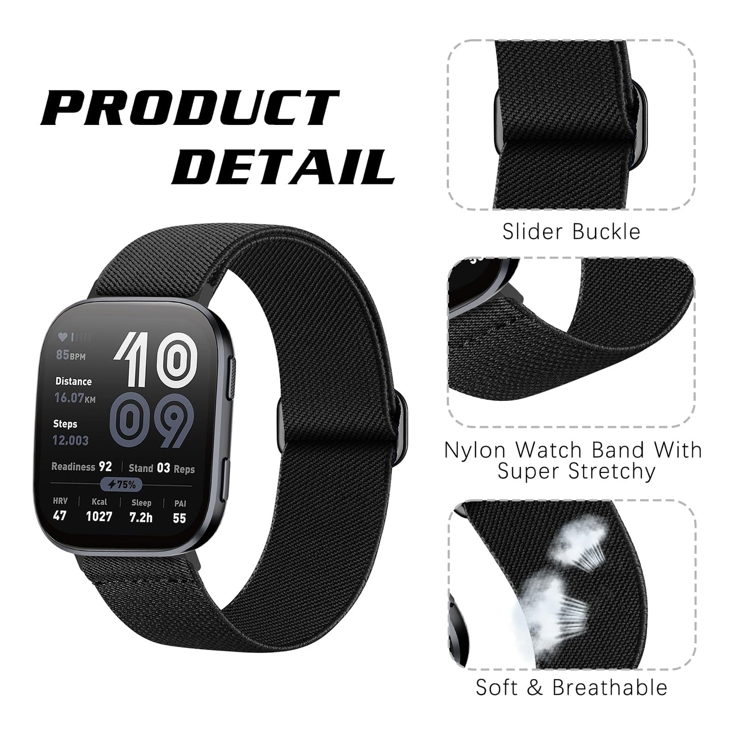 Kollody Nylon Watch bands Compatible with Amazfit Bip 6/Bip 5/Active Max/Bip Max/Balance 2/Balance,3 Pack 22mm Soft Elastic Sports Replacement Strap for Amazfit GTR 4/3/3 Pro/Cheetah Women Men