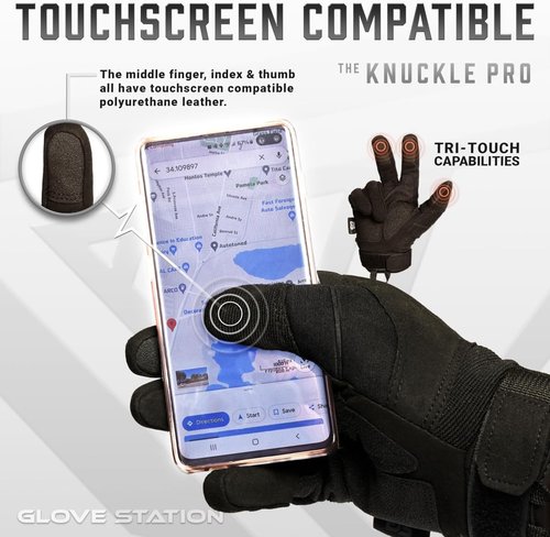 Glove Station Touchscreen Utility Gloves for Men - Hard Knuckle Protection for Motorcycle & Outdoor Work | Black, X-Large