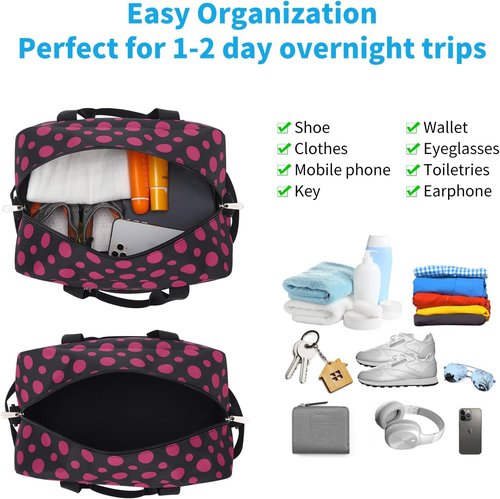 Apenze Small Gym Bag - Lightweight 14-Inch Mini Duffel for Travel & Sports | Polka Dot Pink