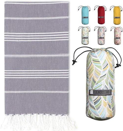 BAY LAUREL Turkish Beach Towel - Quick Dry, Sand-Free, Lightweight, Large 39 x 71 with Travel Bag