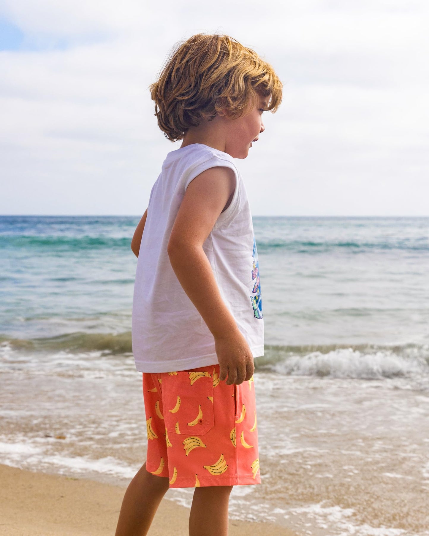 maamgic Boys Swim Trunks with Compression Liner Toddler Stretch Swim Shorts Quick Dry Swimming Trunks Boxer Brief 2 in 1 Beach Shorts Orange Banana 3T