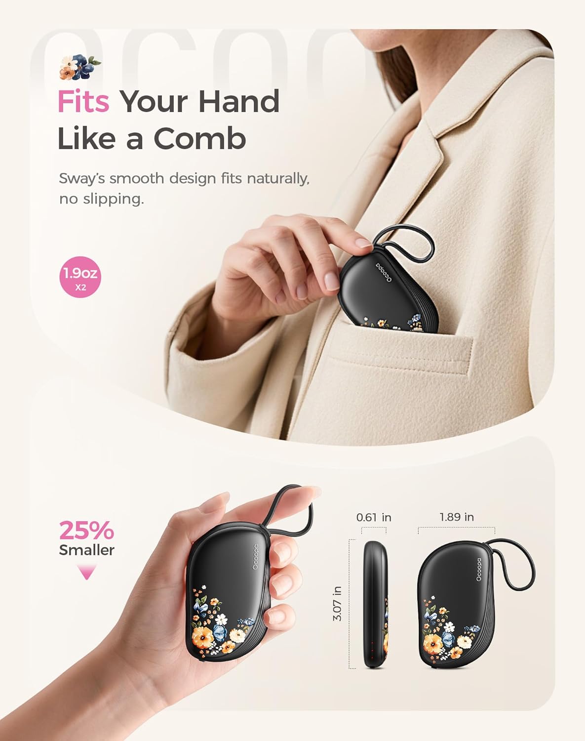 OCOOPA Rechargeable Hand Warmers - Ultra Slim Electric Pocket Heaters | 2 Pack, Comb-Inspired Design