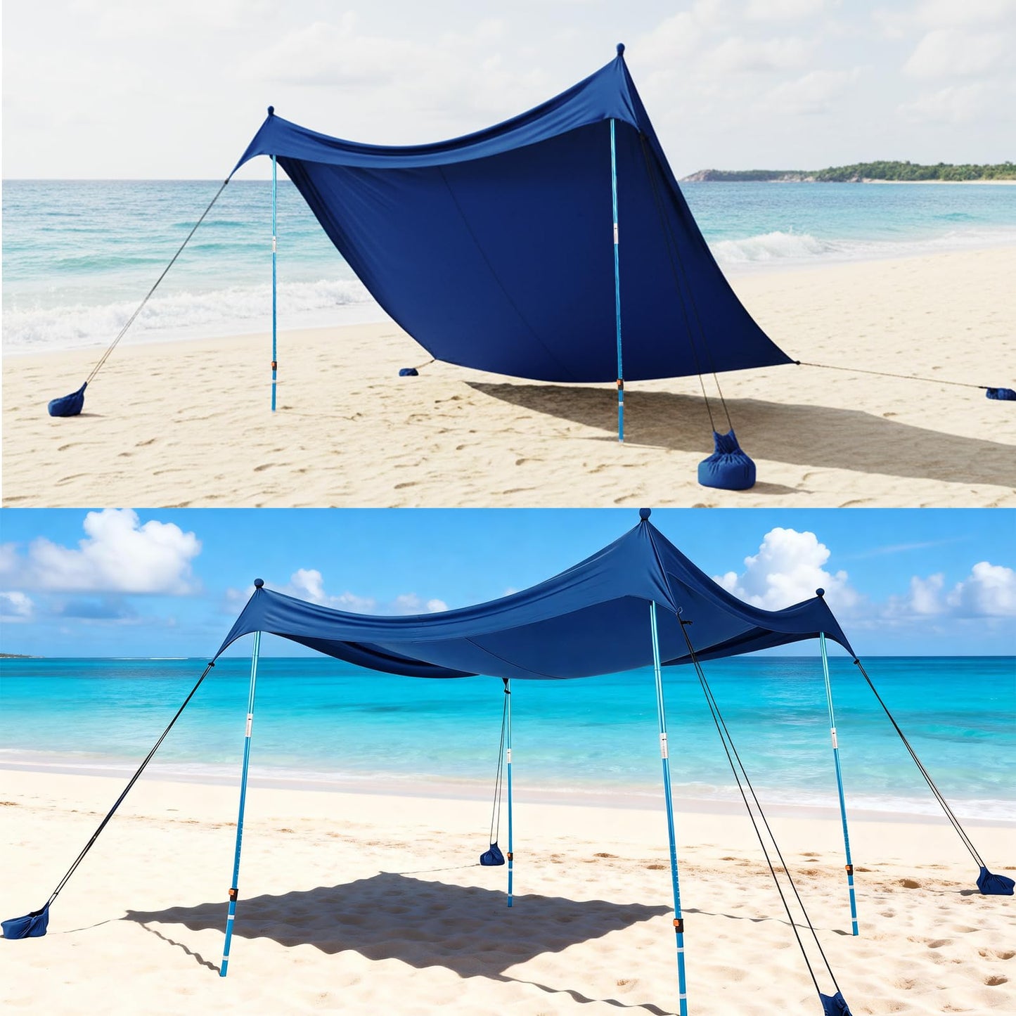 CROWN SHADES 10x10 Beach Tent Sun Shelter, Easy Pop Up Beach Canopy Shade, UPF50+, 4 Poles Adjustable, Dark Blue