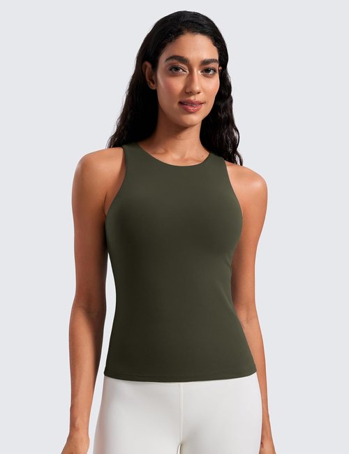 CRZ YOGA Butterluxe Workout Tank Top - High Neck Racerback Athletic Shirt with Built-In Bra for Women