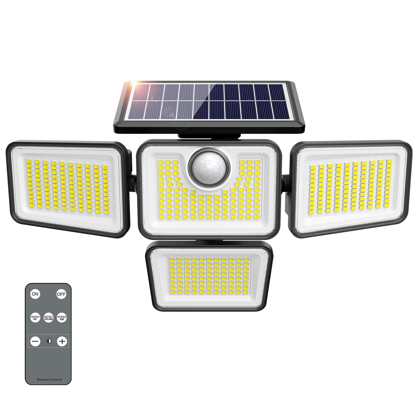 4500LM Solar Lights Outdoor, 4 Adjustable Heads Motion Sensor Lights, 3 Mode, IP65 Waterproof Solar Security Wall Lights, Remote Control Flood Lights, Graden, Outside, Backyard, 1 Pack