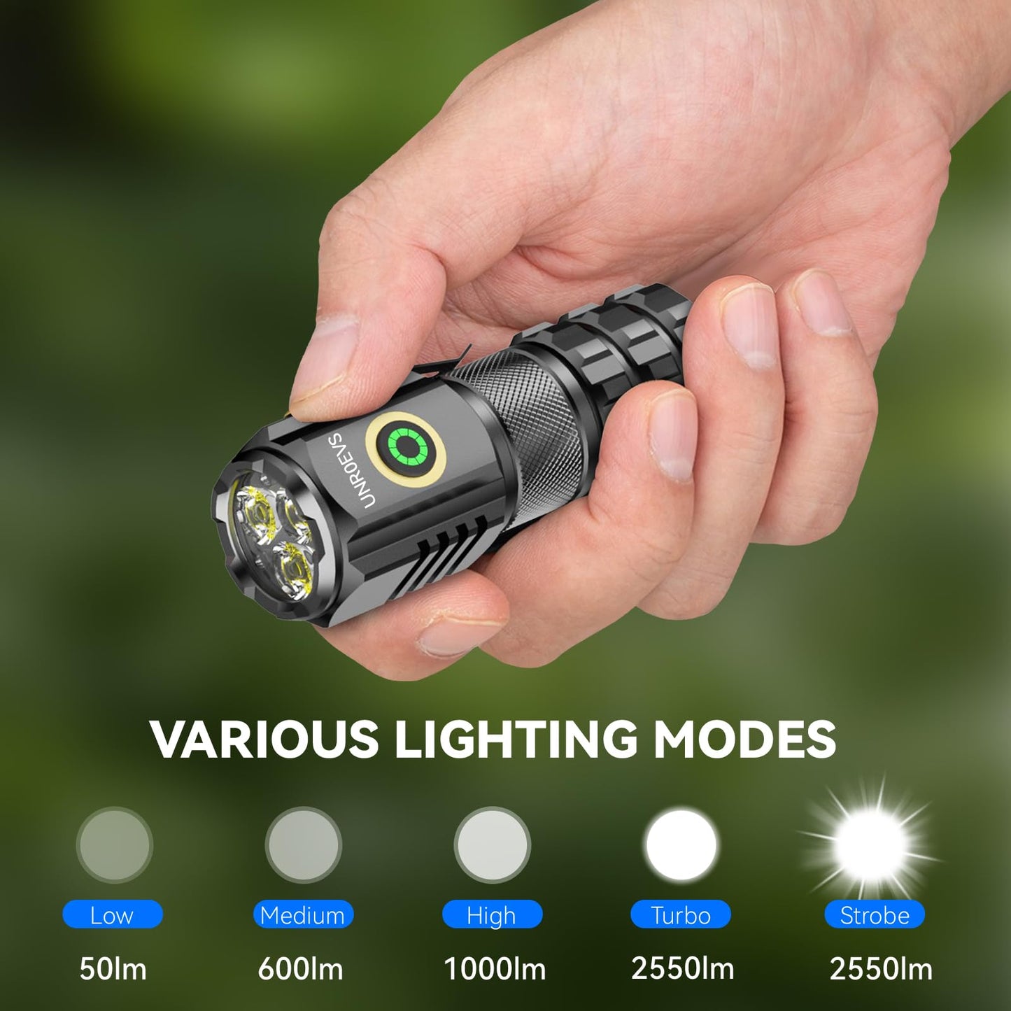 UNROEVS XC06 Mini Flashlight Rechargeable,Pocket Flashlight with Magnet,Super Bright Small Compact Flashlight,5 Modes EDC Flashlight for Camping,Emergency. (1, Black)
