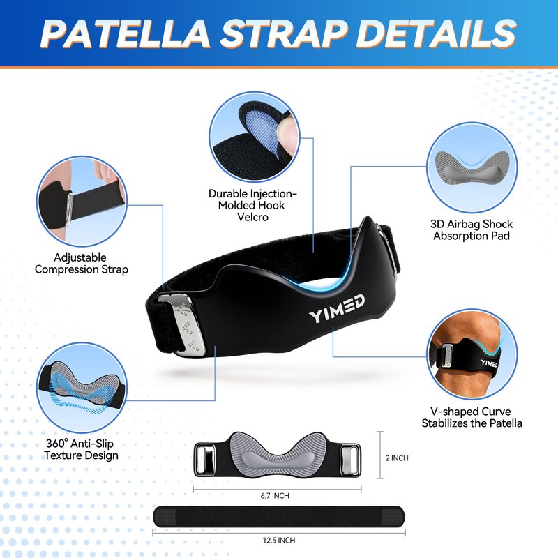YIMED Silicone Patellar Tendon Support Strap, Adjustable Non-Slip Knee Brace Patella Strap Support, Knee Pain Relief Patella Band for Jumpers Knee, Tendonitis, Basketball, Tennis & Squats, Black