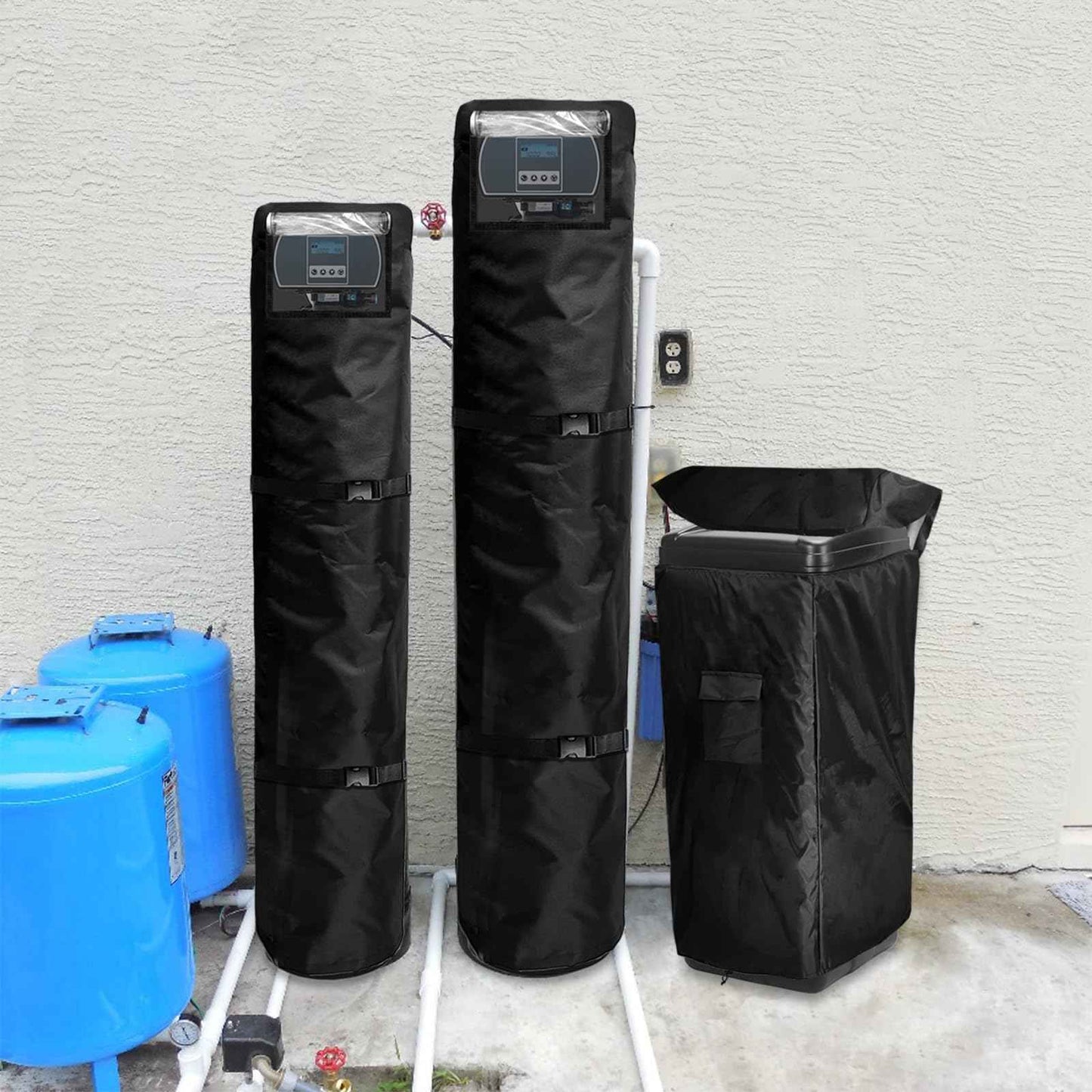 Bitubi Water Softener System Cover Outdoor for PRO+AQUA Water Softener System, 2Pcs Softener Tank/Filter Cover + 1Pcs Brine Tank Cover, All Weather Protection, Black