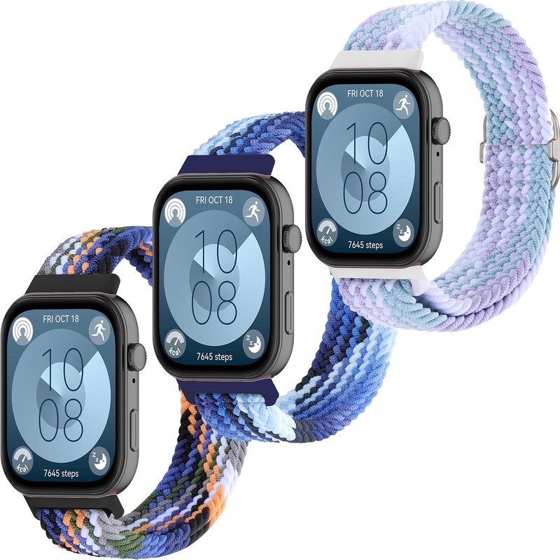 Yrzper 3 Packs Nylon Braided Band Compatible with Huawei Watch Fit 3 Women Men Lightweight Sport Replacement Wristbands Intended Adjustable Strap for Huawei Watch Fit 3 (3color)
