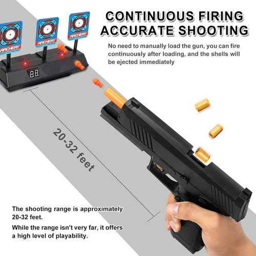 Foam Blaster Toy Gun - Shell Ejecting Soft Bullet Pistol with 2 Magazines & 40 Bullets | Perfect Birthday Gift for Kids 8+