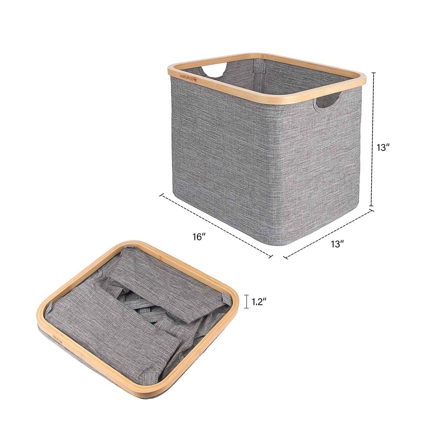 Naturoom 44L Bamboo Storage Basket | Laundry Hamper, Folding Bamboo Frame Fabric Shelf Basket With Handles, Large Cube Organizer For Bathroom, Bedroom Dirty Clothes/Towels/Blankets/Toys Storage Bin