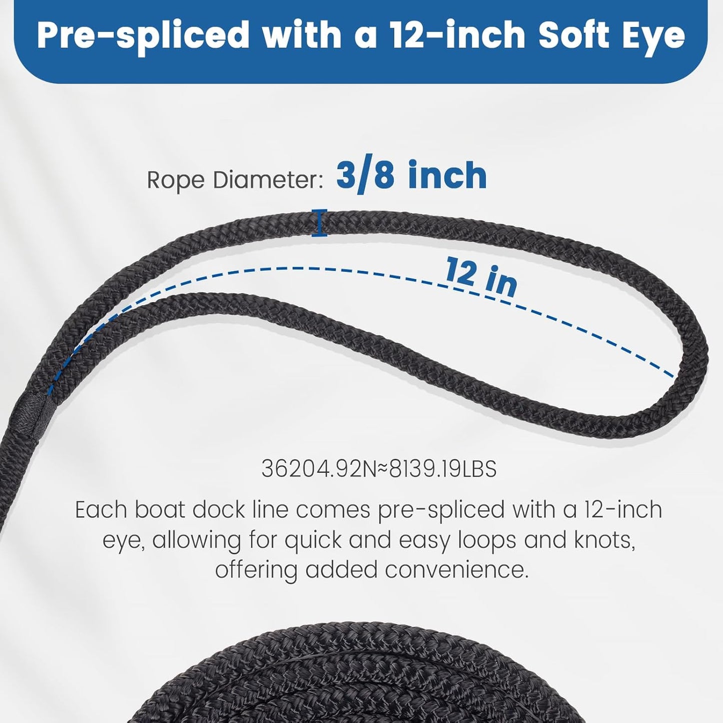 Premium Marine-Grade Dock Lines - Heavy-Duty 3/8" x 15' Double Braided Nylon Ropes with 12" Security Loops | 4 Pack