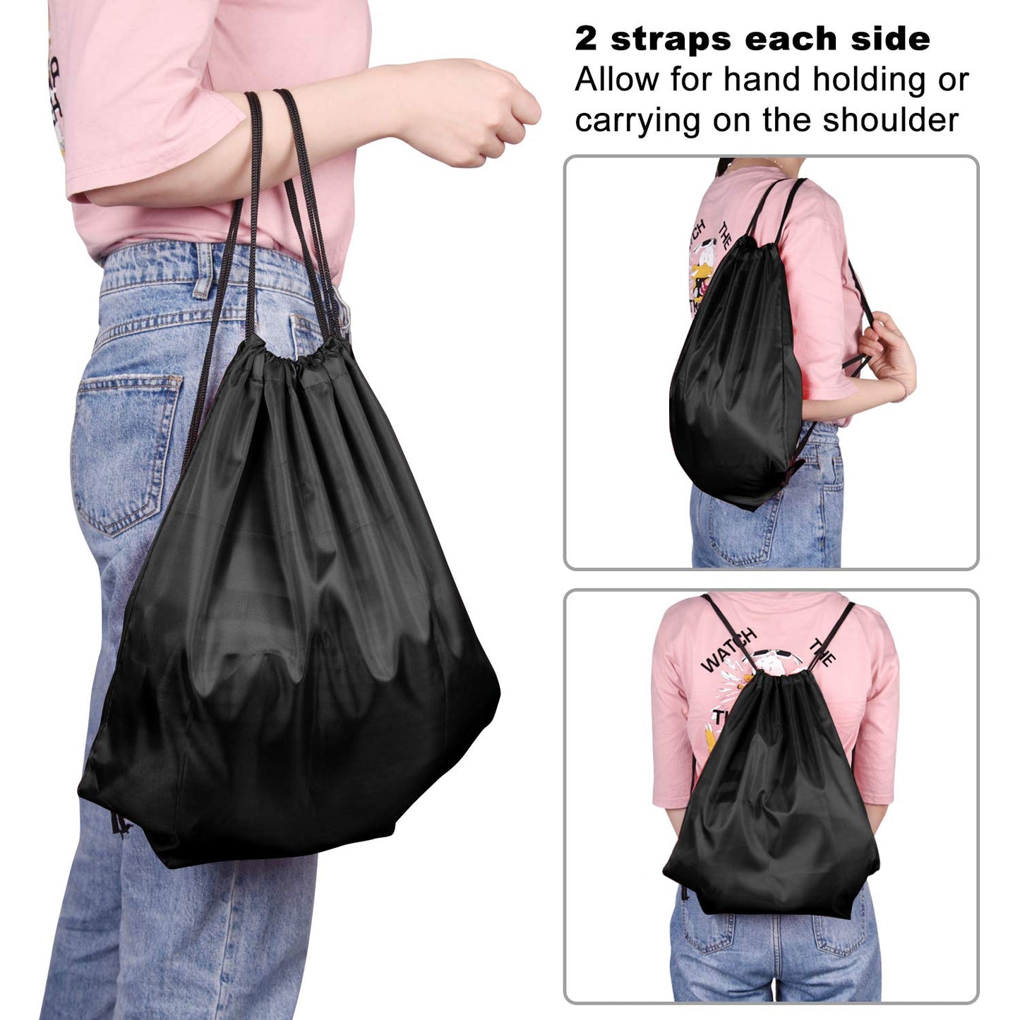 KUUQA 2 Pcs Drawstring Backpack Bags Bulk Sports Cinch Sack String Backpack Storage Bags for Gym Traveling（Black, Blue）