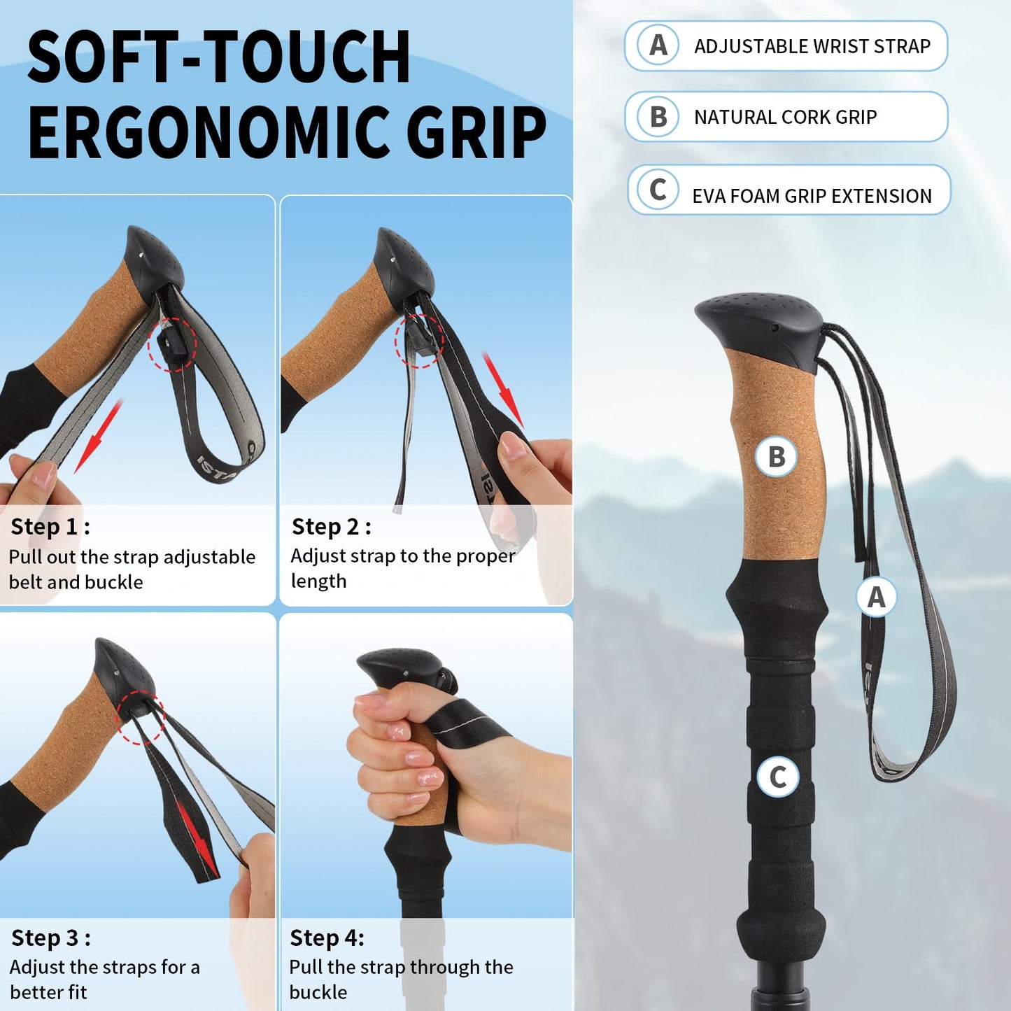 ISTATSO Portable Foldable Hiking Poles, 7075 Aluminum Adjustable Walking Sticks with Quick - Lock, Ideal for Hiking, Camping, and Mountain Trips 2pc Trekking Poles