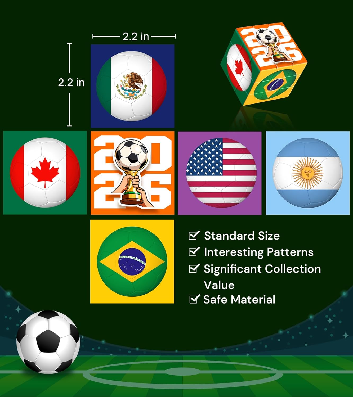 World Soccer Cup 2026 Themed 3x3 Cube Puzzle - Fun Brain Teaser for Sports Fans & Decor