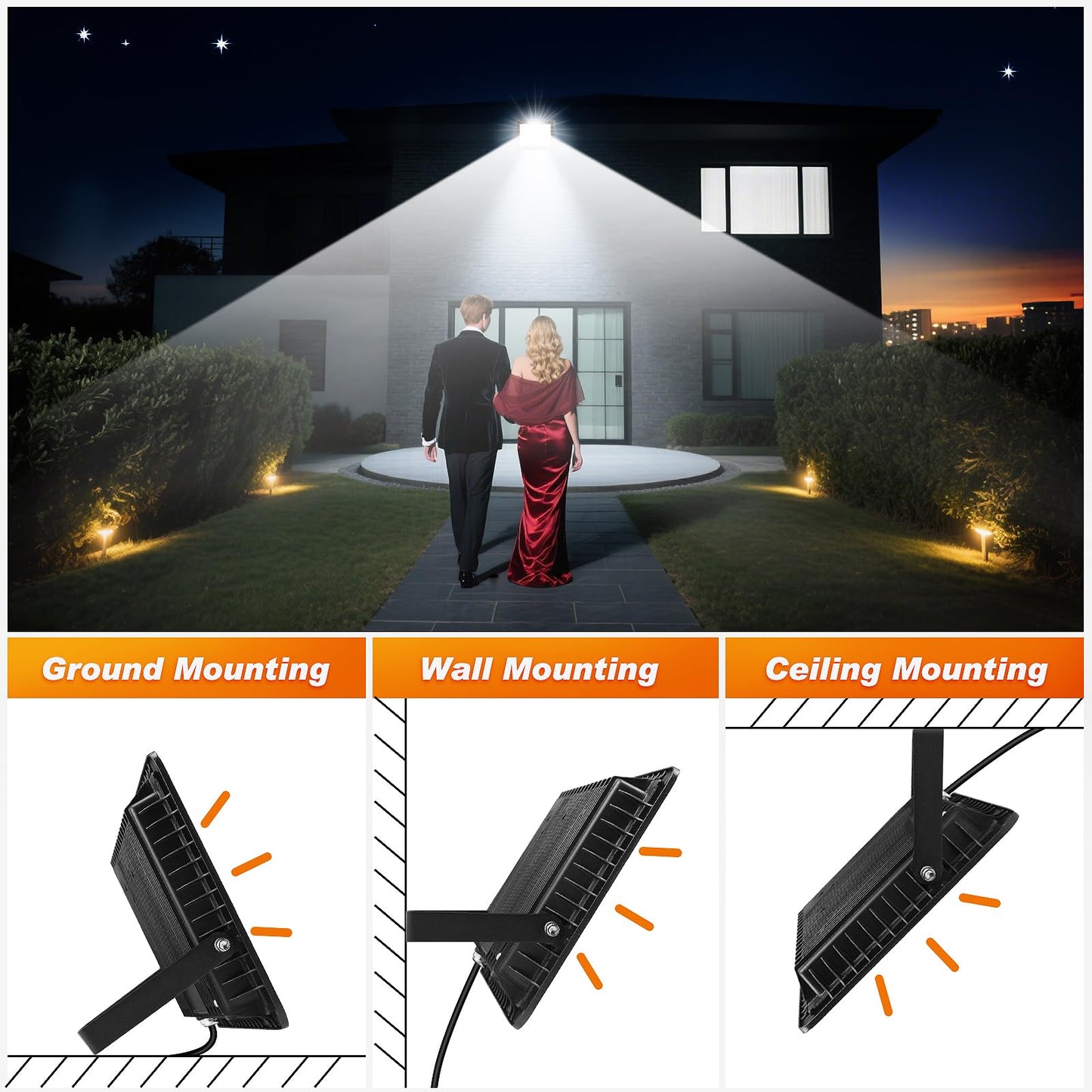 200W LED Flood Light Outdoor, 2Pack 20000LM Super Bright, IP66 Waterproof Outside Work Lights, 6500K Daylight White Security Lights