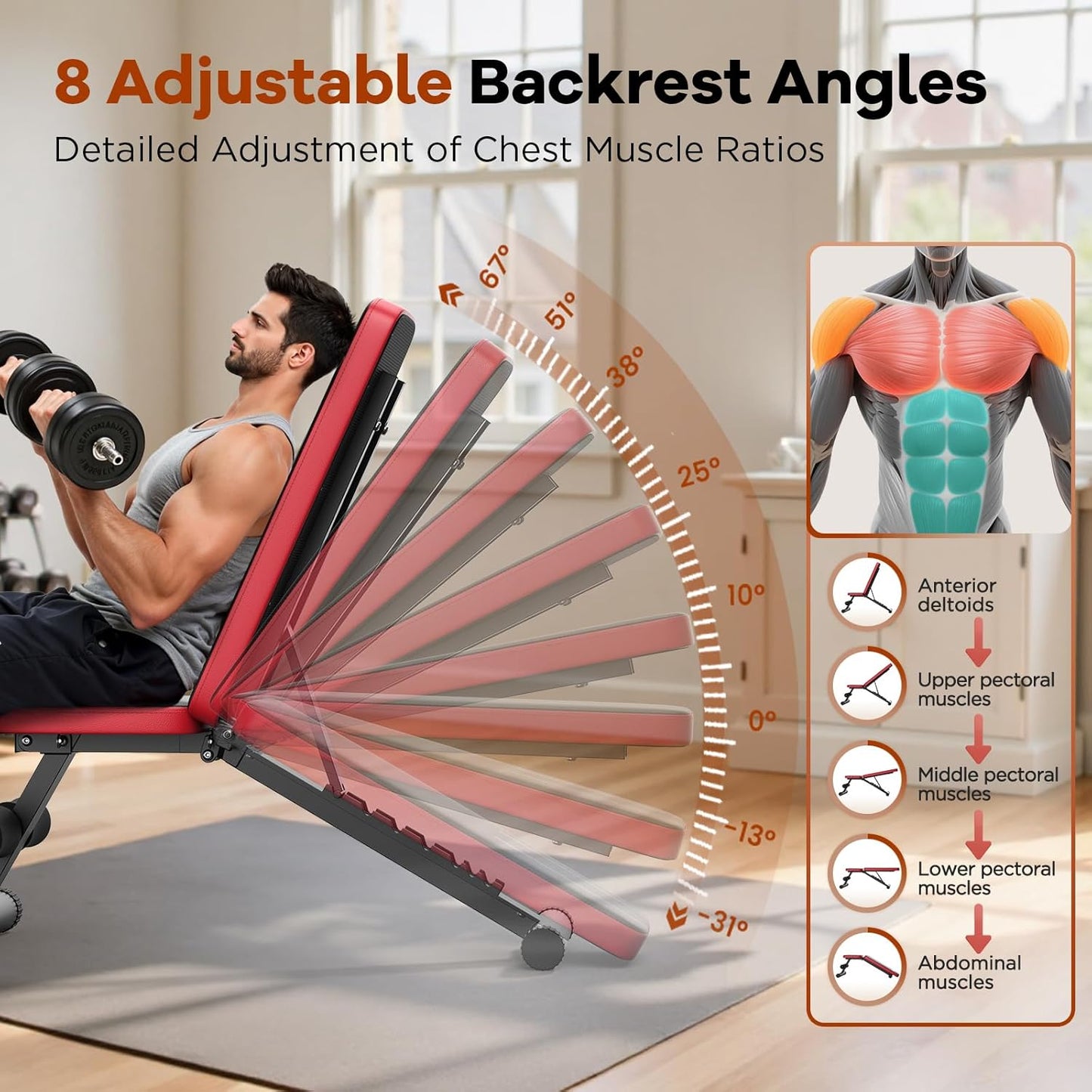NICEPEOPLE Adjustable Weight Bench - 660LBS Capacity | Compact & Foldable for Home Gym