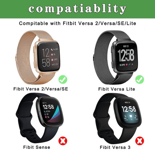 Afoskce 2 Pack Metal Bands Compatible with Fitbit VersaFitbit Versa 2 Band for Women Men, Adjustable Replacement Magnetic Stainless Wristbands for Fitbit VersaVersa LiteFitbit Versa 2Versa SE