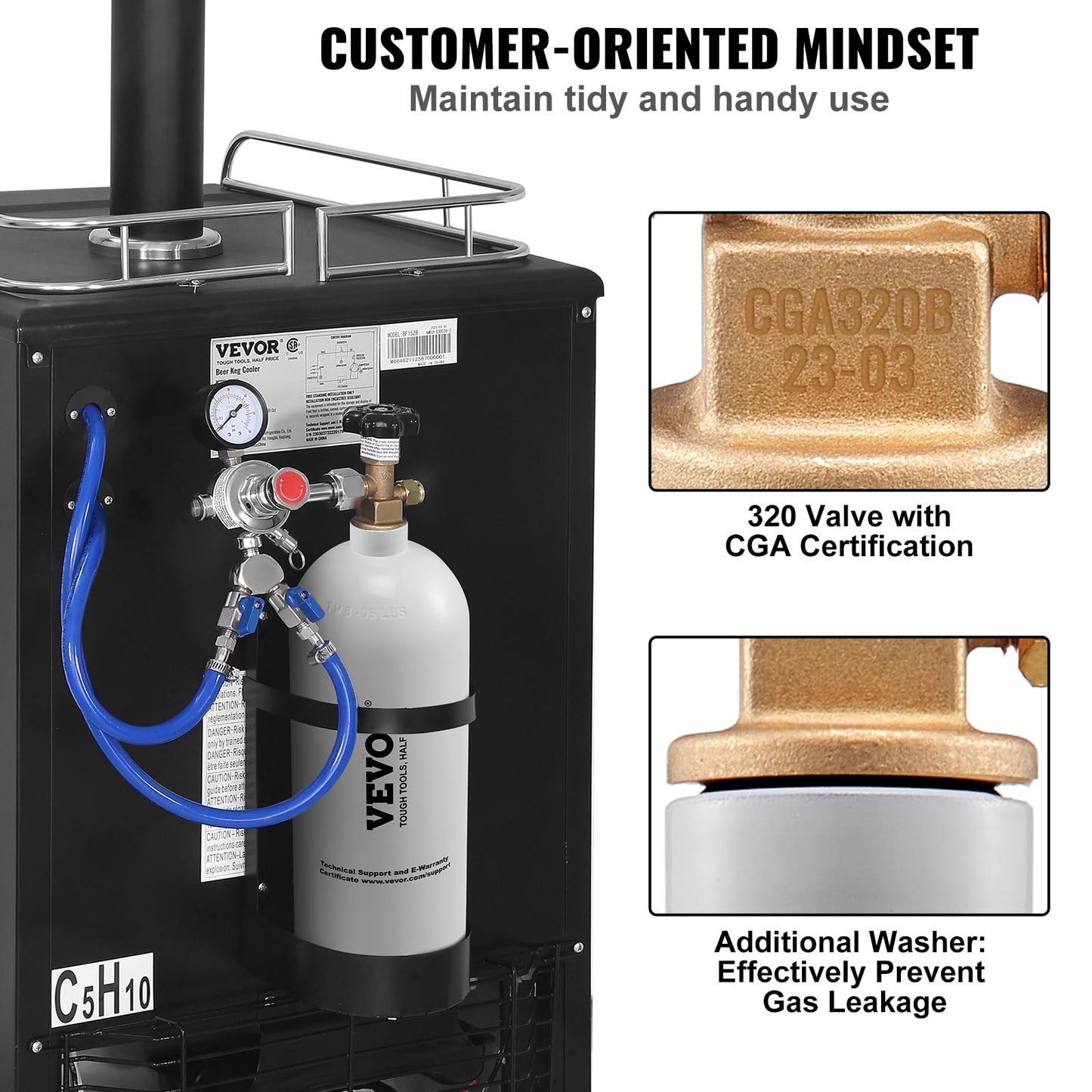 VEVOR CO2 Tank, 5 lbs New Aluminum Alloy Cylinder, CO2 Air Tank with Light Gray Spray Coating, CGA320 Valve & Adjustable Pressure, DOT Approved Cylinder for Draft Beer Dispensing and Soda Maker