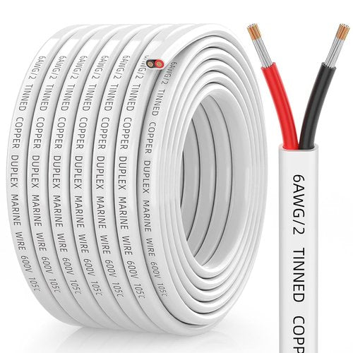 CONEPY 6 Gauge Marine Wire - 6/2 Duplex Marine Grade Cable | IP68 Waterproof Tinned Copper (30FT)
