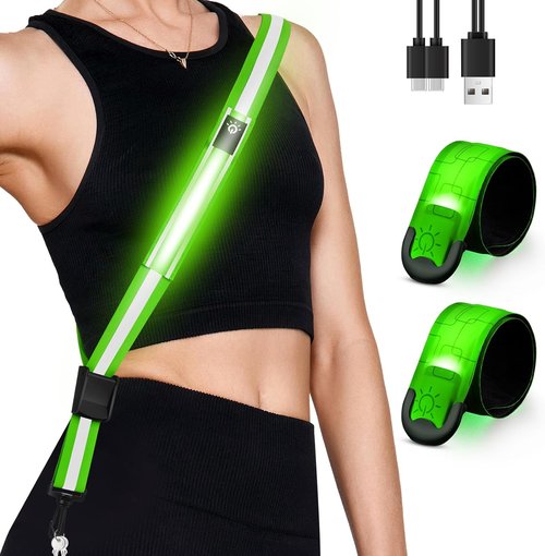 Fitense LED Reflective Belt Sash - Rechargeable Armband Light Up Gear | 2-Pack, 5 Colors, 3 Modes for Night Safety