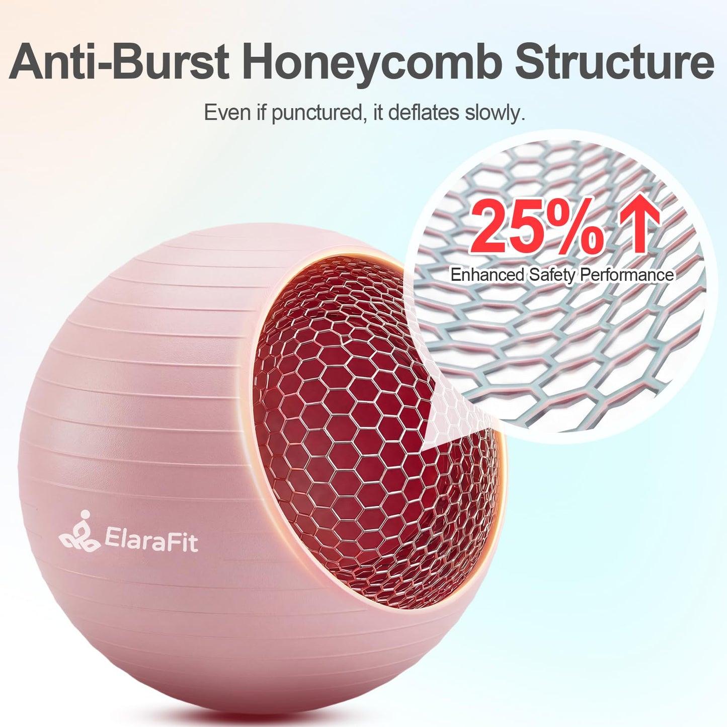 ElaraFit Anti Burst Large Exercise Ball for Yoga Non Slip Pilates Ball with Pump 550 lbs Capacity for Pregnancy, Fitness Size L 23 to 26 inches, About 58 to 65cm (Pink)