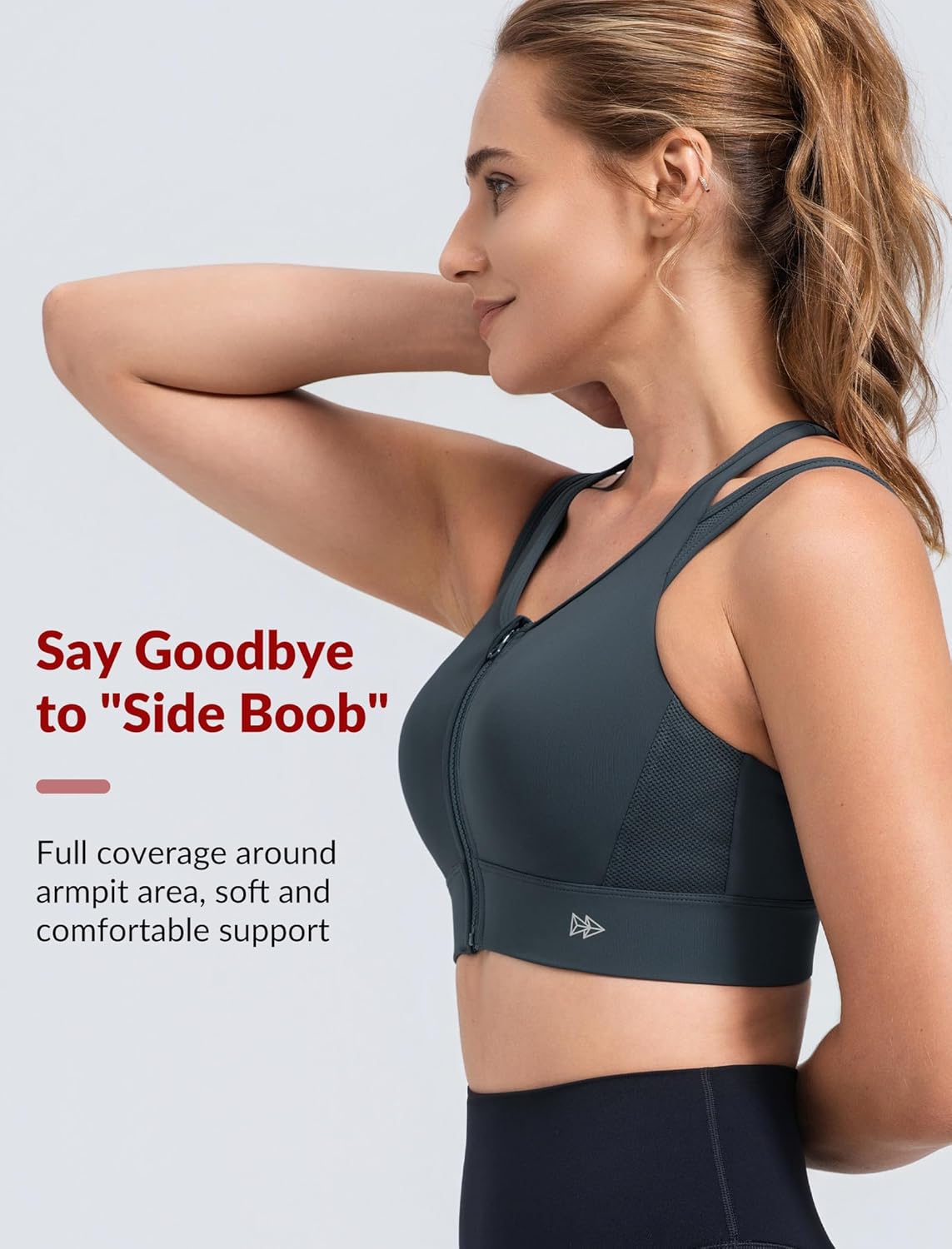 Yvette High Support Sports Bra for Women - Front Closure, Double Straps, Plus Size, Sewn-In Pads