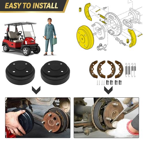 HANGKUNNEE Golf Cart Brake Repair Kit fit Club Car DS 1995-Up and Precedent 2004-Up,Club Car Brake Drums & Brake Pads & Brake Shoes Spring Kit,OEM# 1018163-01,1011466, 1018232-01, 1017911-01