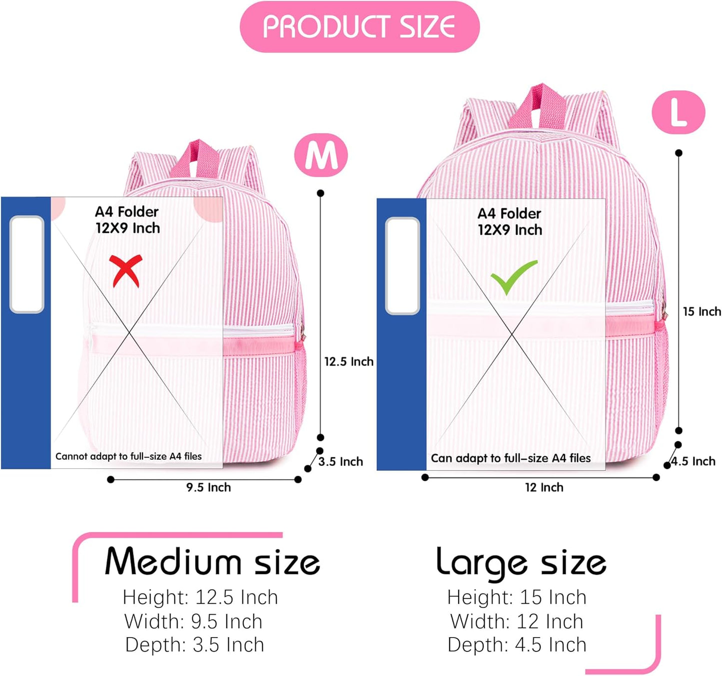 MT WORLD Personalized Toddler Backpack - Embroidered Name Seersucker Design for Girls 2-4 (Pink)