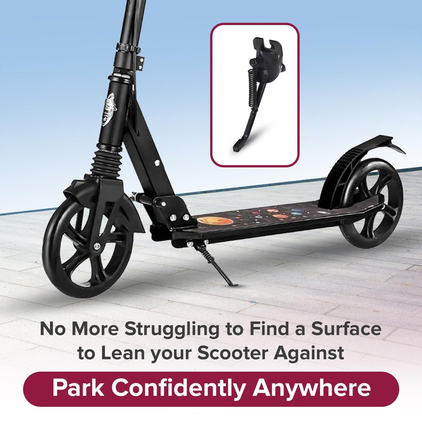 AlveyTech Kickstand for Currie Electric Scooters with 12-1/2" Tires - Durable and Sleek Design - Compatible with Mongoose Scooters and Schwinn Scooters - Black